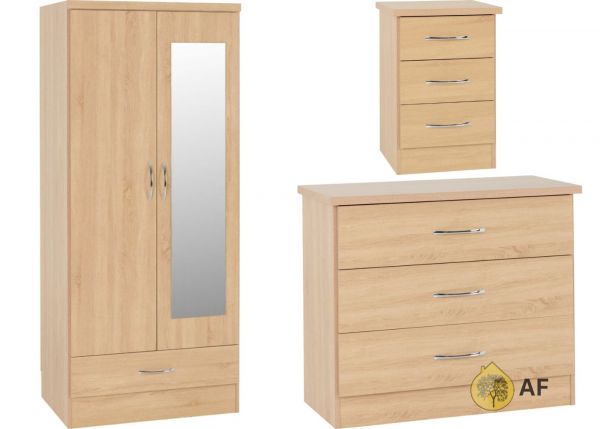 Nevada Sonoma Oak 3 Piece Bedroom Furniture Set inc. 3-Drawer Chest by Wholesale Beds & Furniture