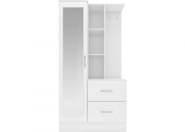 Nevada White Gloss Mirrored Open Shelf Wardrobe by Wholesale Beds Front