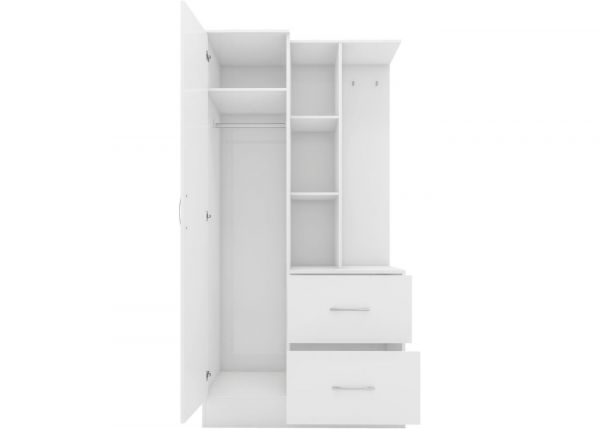 Nevada White Gloss Mirrored Open Shelf Wardrobe by Wholesale Beds Open