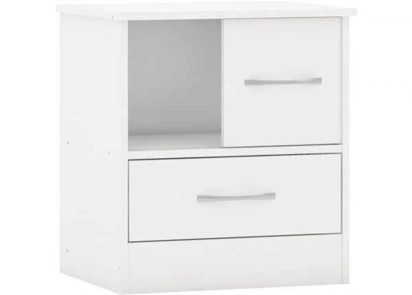 Nevada White Gloss Sliding Door Bedside by Wholesale Beds Angle