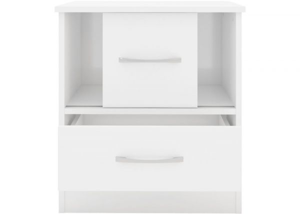 Nevada White Gloss Sliding Door Bedside by Wholesale Beds Open