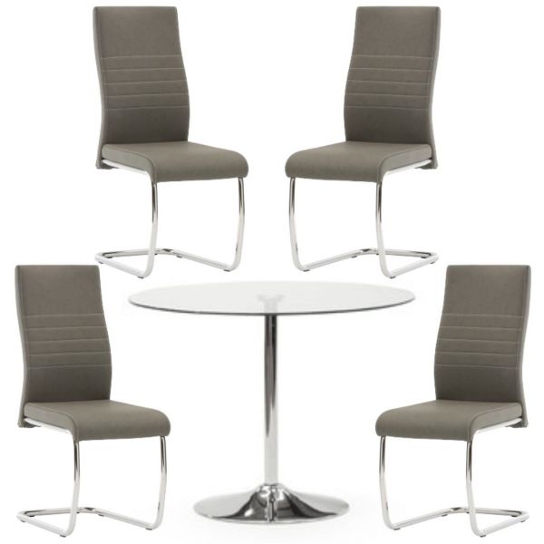 Orbit 90cm Glass Dining Table + 4 Casal Dining Chairs