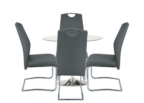 Orbit 90cm Glass Dining Table + 4 Elena Dark Grey Dining Chairs