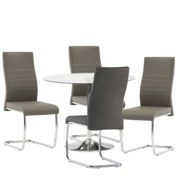 Orbit 90cm Glass Dining Table + 4 Casal Dining Chairs