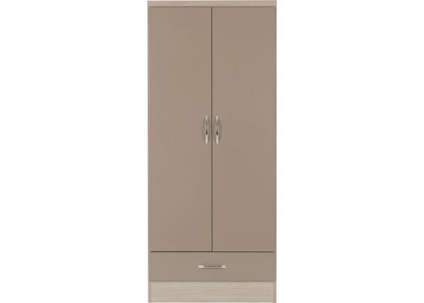 Nevada Oyster Gloss and Light Oak Effect 2-Door 1-Drawer Wardrobe by Wholesale Beds & Furniture