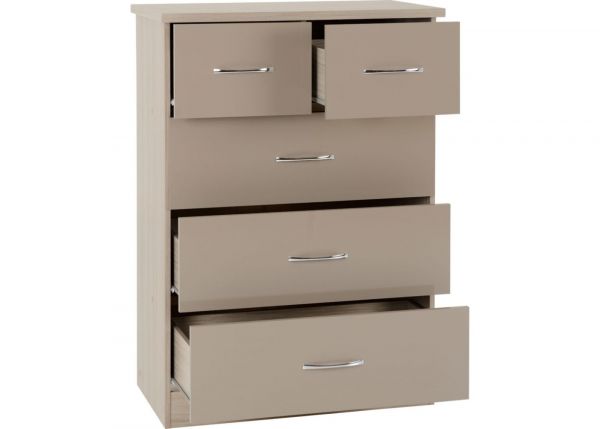 Nevada Oyster Gloss and Light Oak Effect 2-Over-3-Drawer Chest by Wholesale Beds & Furniture