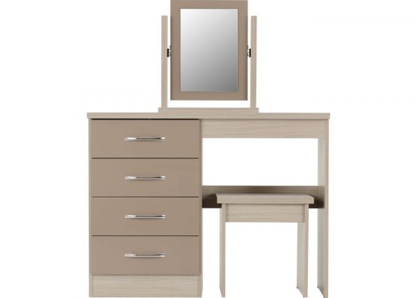 Nevada Oyster Gloss and Light Oak Effect 4-Drawer Dressing Table Set by Wholesale Beds & Furniture