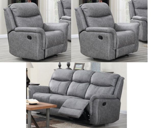 Portland Silver Grey Reclining 3-Seater + 1-Seater + 1-Seater Sofa Set by Annaghmore