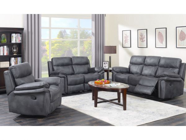 Richmond Charcoal Grey 3-Seater + 2-Seater + 1-Seater Reclining Sofa Set by Annaghmore Agencies
