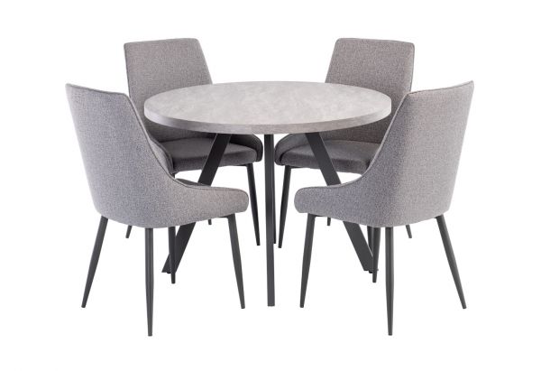 Rimella 1.07m Round Dining Table and a Set of 4 Rimella Mineral Grey Dining Chairs