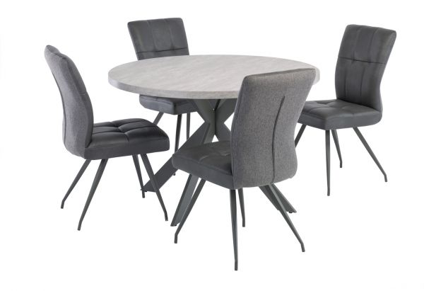 Rimella 1.20m Round Dining Table and a Set of 4 Grey Kasama Dining Chairs 