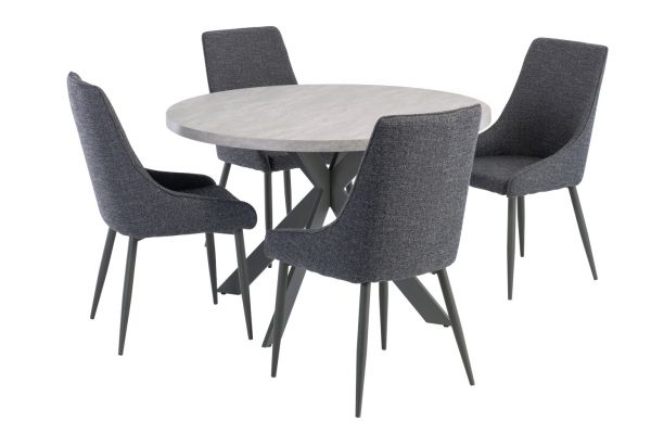 Rimella 1.20m Round Dining Table and a Set of 4 Grey/Blue Rimella Dining Chairs