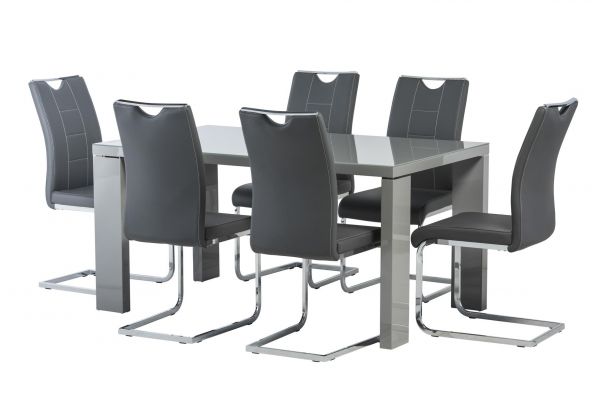 Sora 1.5m Grey Gloss/ Glass Top Table & 6 Chairs Range 