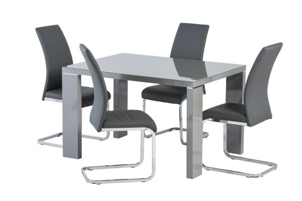 Sora 1.2m Grey Gloss/ Glass Top Table & 4 Chairs Range