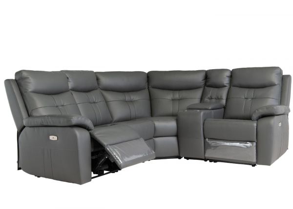 Solero Full Leather Charcoal Electric Reclining 2-Corner-1 w/ Console