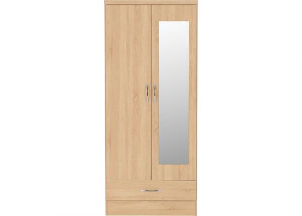 Nevada Sonoma Oak Effect 2-Door 1-Drawer Mirrored Wardrobe by Wholesale Beds & Furniture