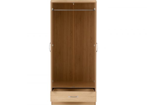 Nevada Sonoma Oak Effect 2-Door 1-Drawer Mirrored Wardrobe by Wholesale Beds & Furniture