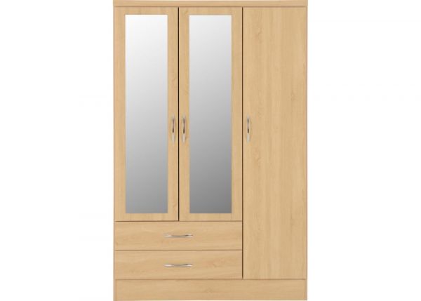 Nevada Sonoma Oak Effect 3-Door 2-Drawer Mirrored Wardrobe by Wholesale Beds & Furniture