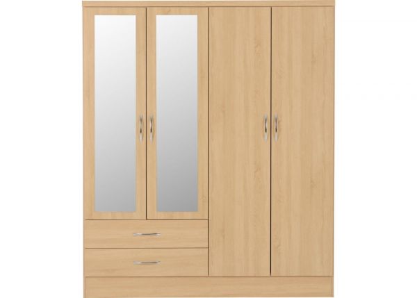 Nevada Sonoma Oak Effect 4-Door 2-Drawer Mirrored Wardrobe by Wholesale Beds & Furniture Front