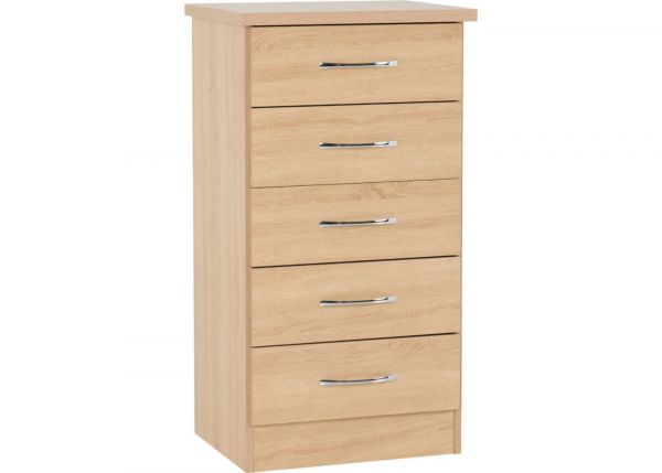 Nevada Sonoma Oak Effect 5-Drawer Narrow Chest by Wholesale Beds & Furniture