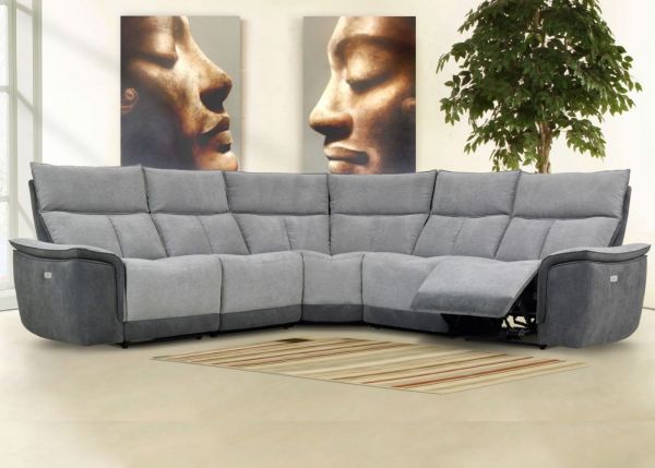 Stefano Electric Reclining Corner Sofa by SofaHouse - 2-Corner-1 (RHF) - Metallic & Dark Grey Room