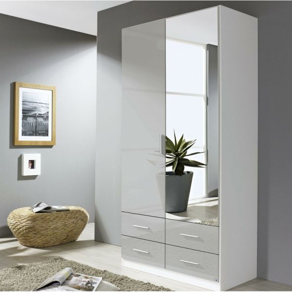 Stuttgart Silk Grey/ Alpine White 2 Door Wardrobe by Rauch 