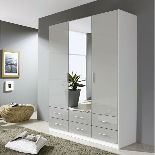 Stuttgart Silk Grey/ Alpine White 3 Door Wardrobe by Rauch 