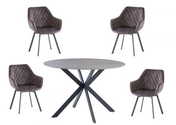 Taranto 1.2m Grey Round Dining Table + 4 Graphite Villa Chairs