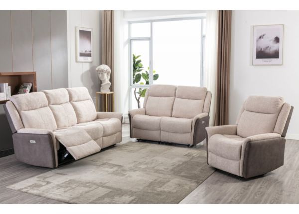 Treyton Electric Reclining Sofa Range in Beige Fusion by Annaghmore