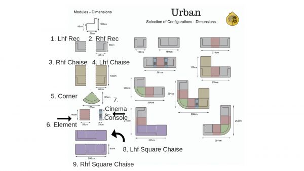 Urban Corner Fabric Sofa Range by Sofahouse in Brown & Grey Dimensions