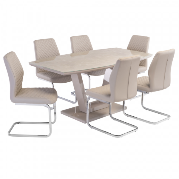 Venosa 1.6m Latte Marble Dining Range with Stone Carpino Chairs 