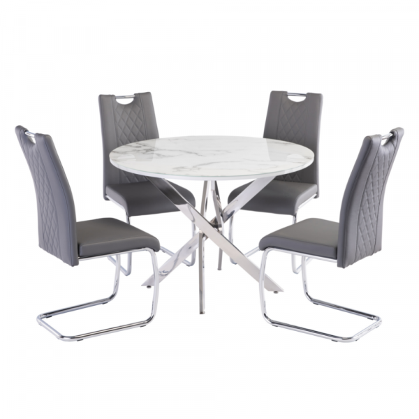 1 07m White Marble Round Dining Range, Round Glass Dining Table And Chairs The Range