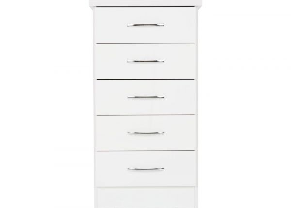 Nevada White Gloss 5-Drawer Narrow Chest by Wholesale Beds & Furniture