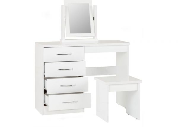 Nevada White Gloss 4-Drawer Dressing Table Set by Wholesale Beds & Furniture