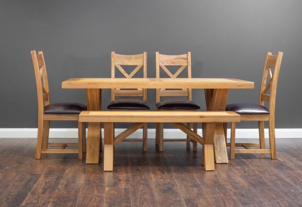 X Range 1.8m Dining Table, 4 Chairs + 1.43cm Bench Set by HoneyB