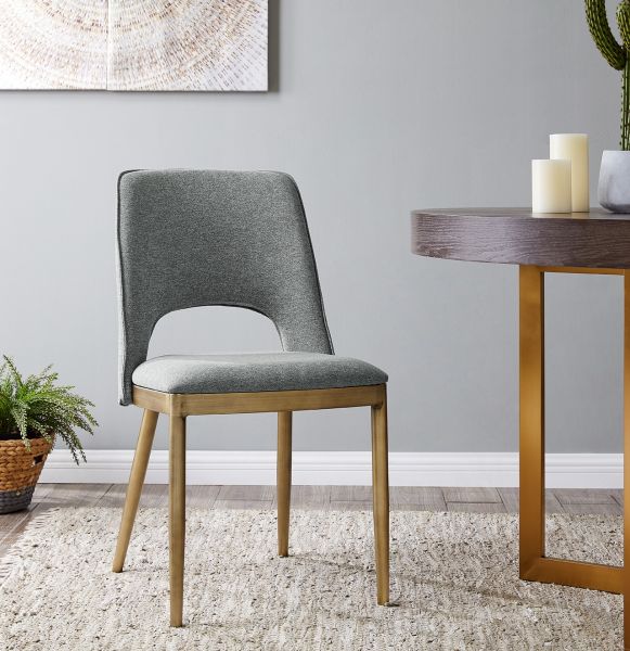 Morgan Pair of Dining Chairs in Brass/Grey Linen by Derrys 